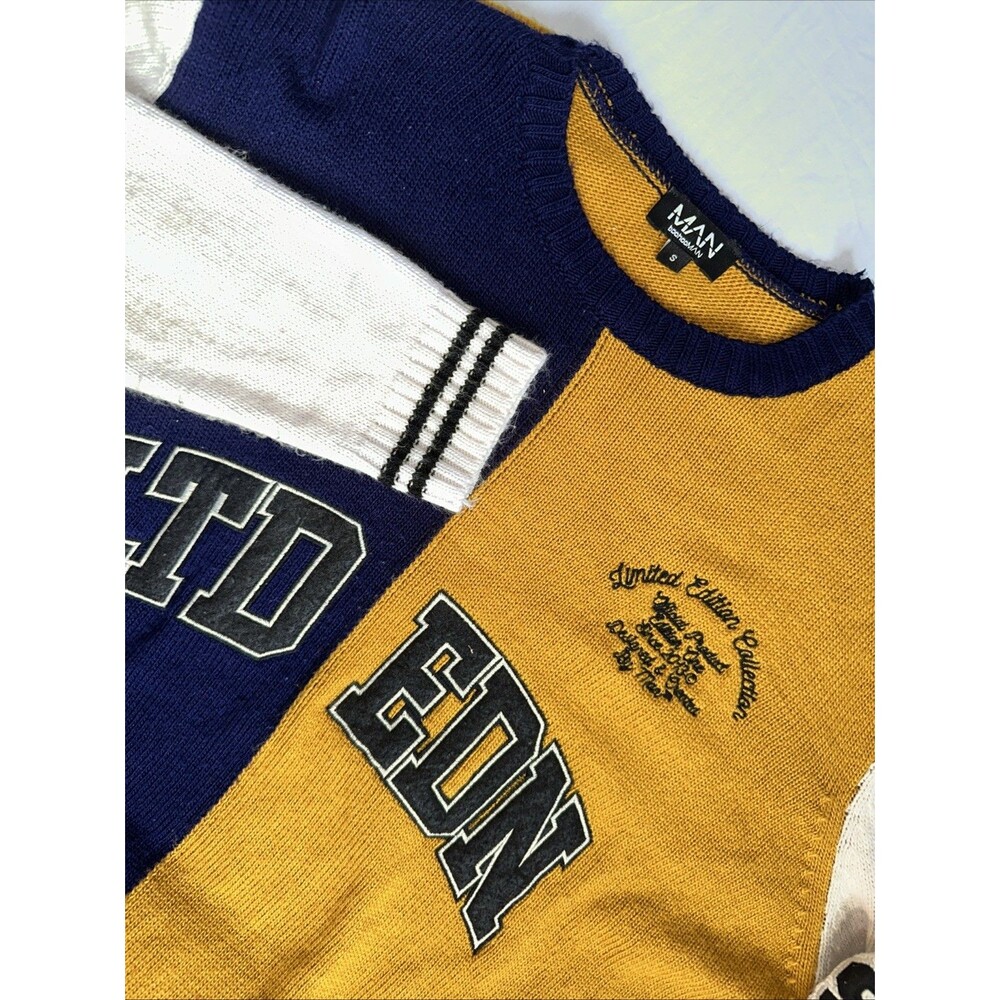 boohoo Man LTD eDN 13 Series Pullover Sweater Sz S Oversized Blue Yellow